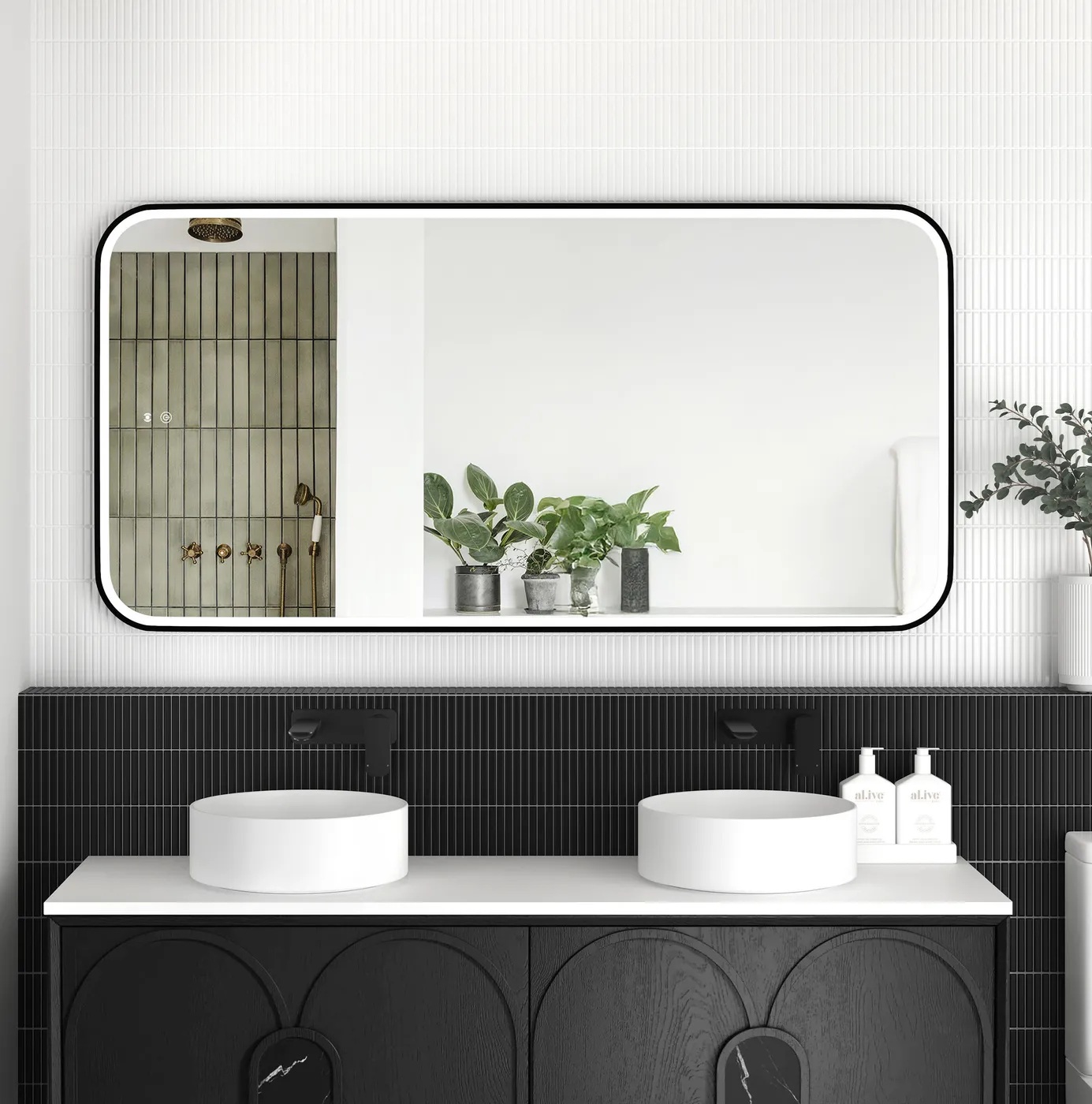 Newport Matte Black Metal Frame Led Mirror 1500 x 750