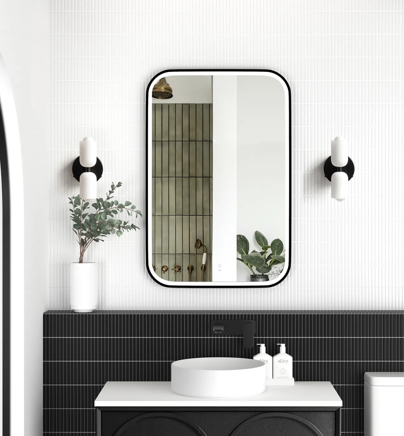 Newport Matte Black Metal Frame Led Mirror 900 x 600 - Image 2