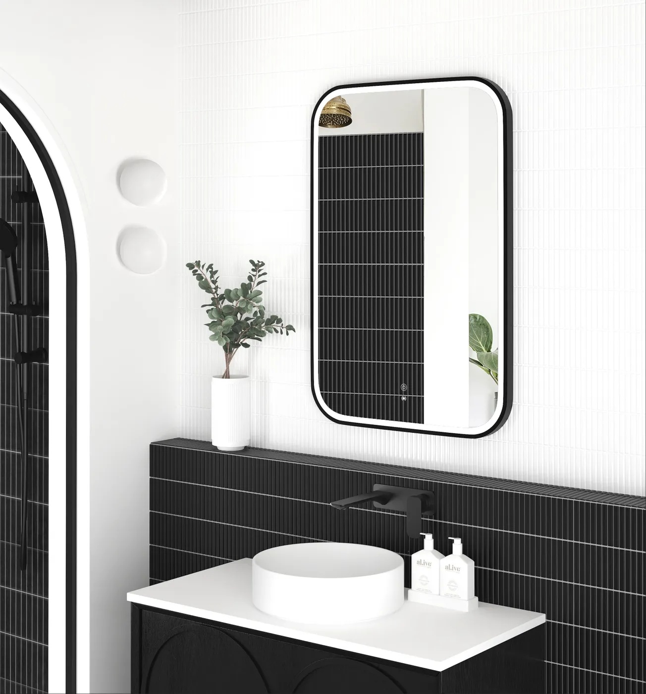 Newport Matte Black Metal Frame Led Mirror 900 x 600 - Image 4