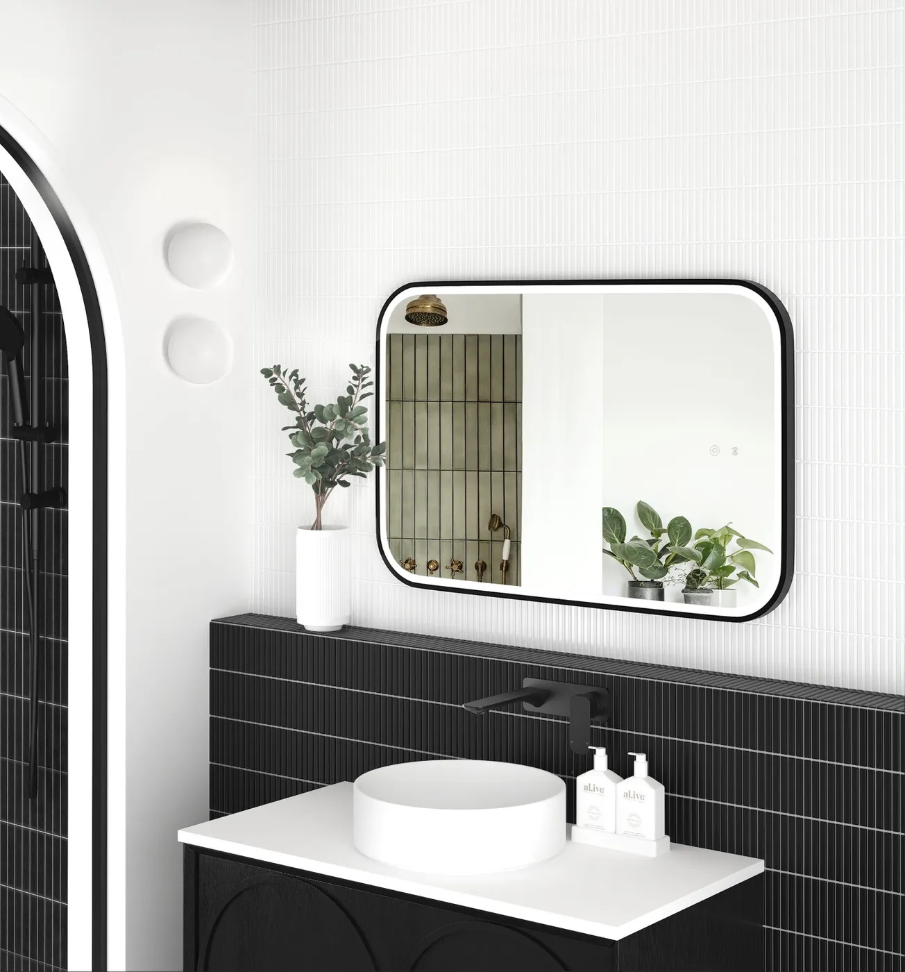 Newport Matte Black Metal Frame Led Mirror 900 x 600 - Image 3