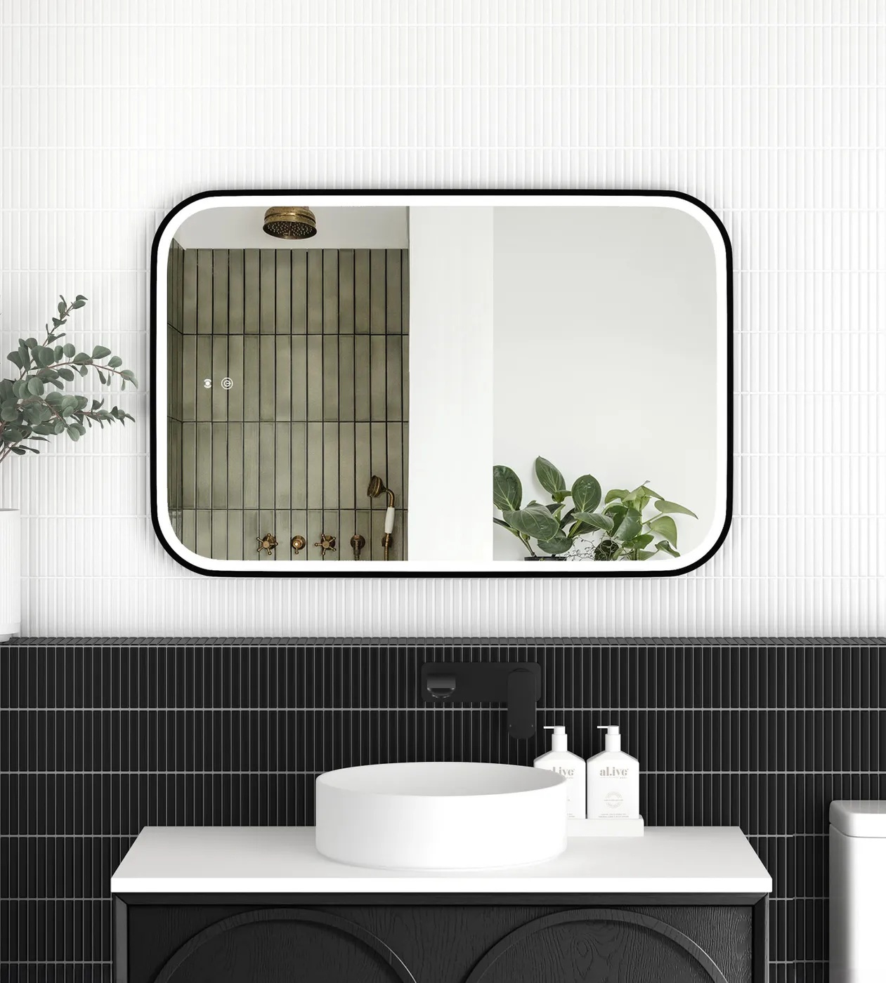 Newport Matte Black Metal Frame Led Mirror 900 x 600