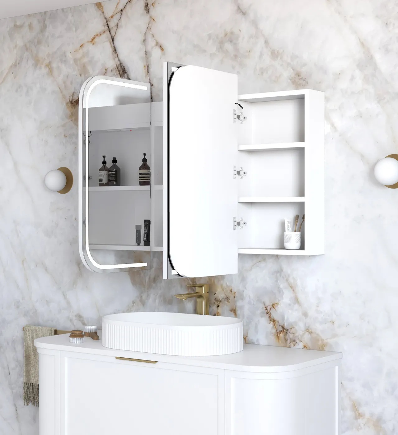 Newport Led Shaving Cabinet 1200 x 750 Matte White Premium Edition - Image 3