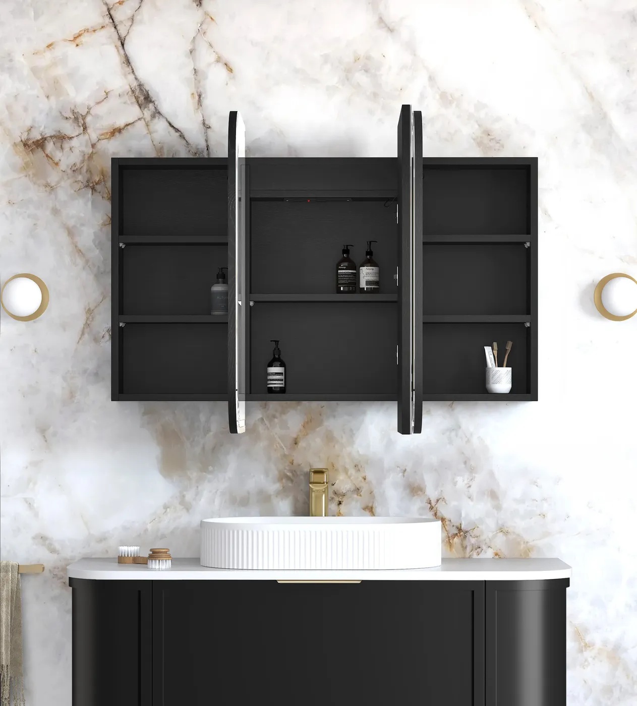Newport Led Shaving Cabinet 1200 x 750 Black Oak Premium Edition - Image 3