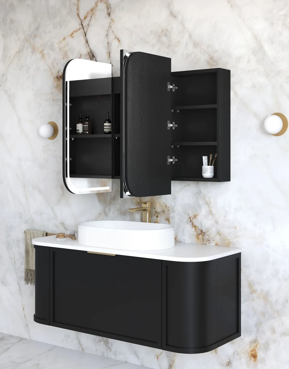 Newport Led Shaving Cabinet 1200 x 750 Black Oak Premium Edition - Image 2