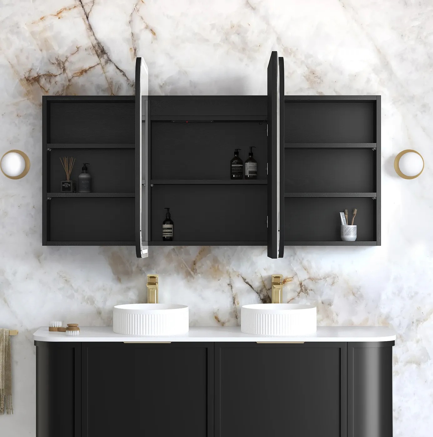 Newport Led Shaving Cabinet 1500 x 750 Black Oak Premium Edition - Image 3