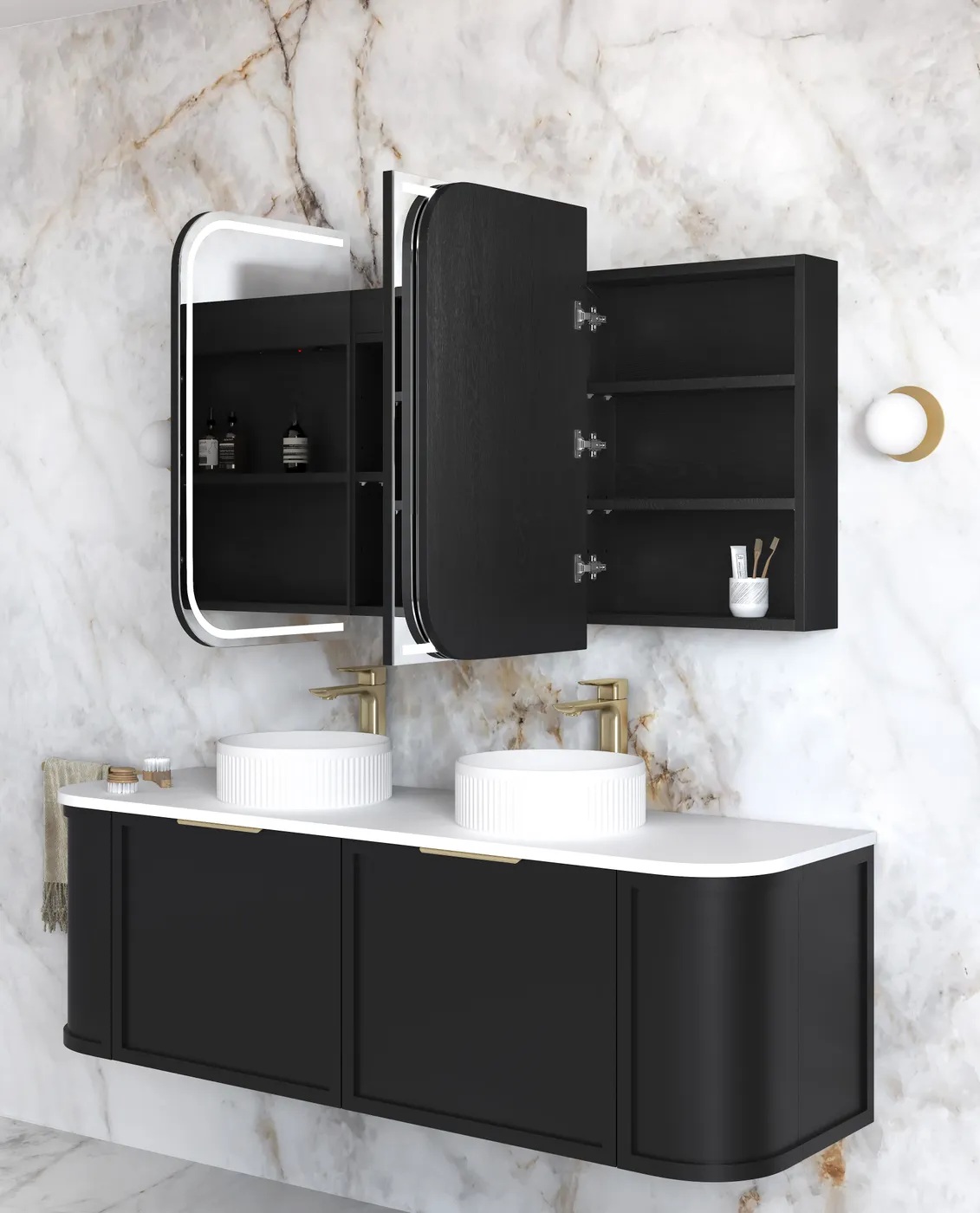 Newport Led Shaving Cabinet 1500 x 750 Black Oak Premium Edition - Image 2