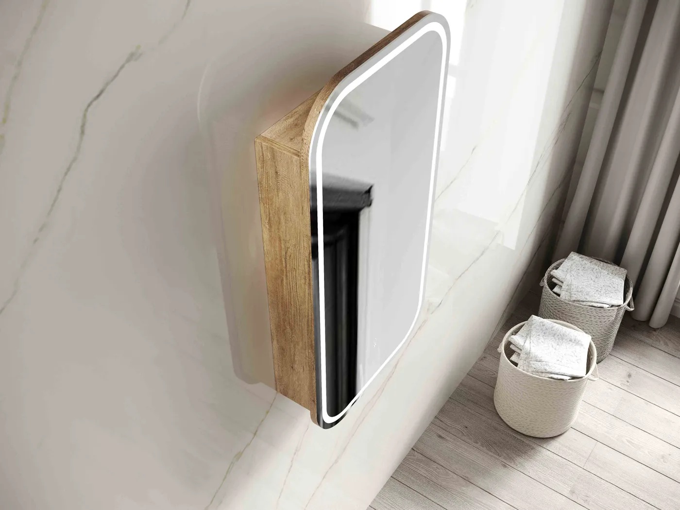 Newport Led Shaving Cabinet 450 x 900 Natural Oak Premium Edition - Image 3