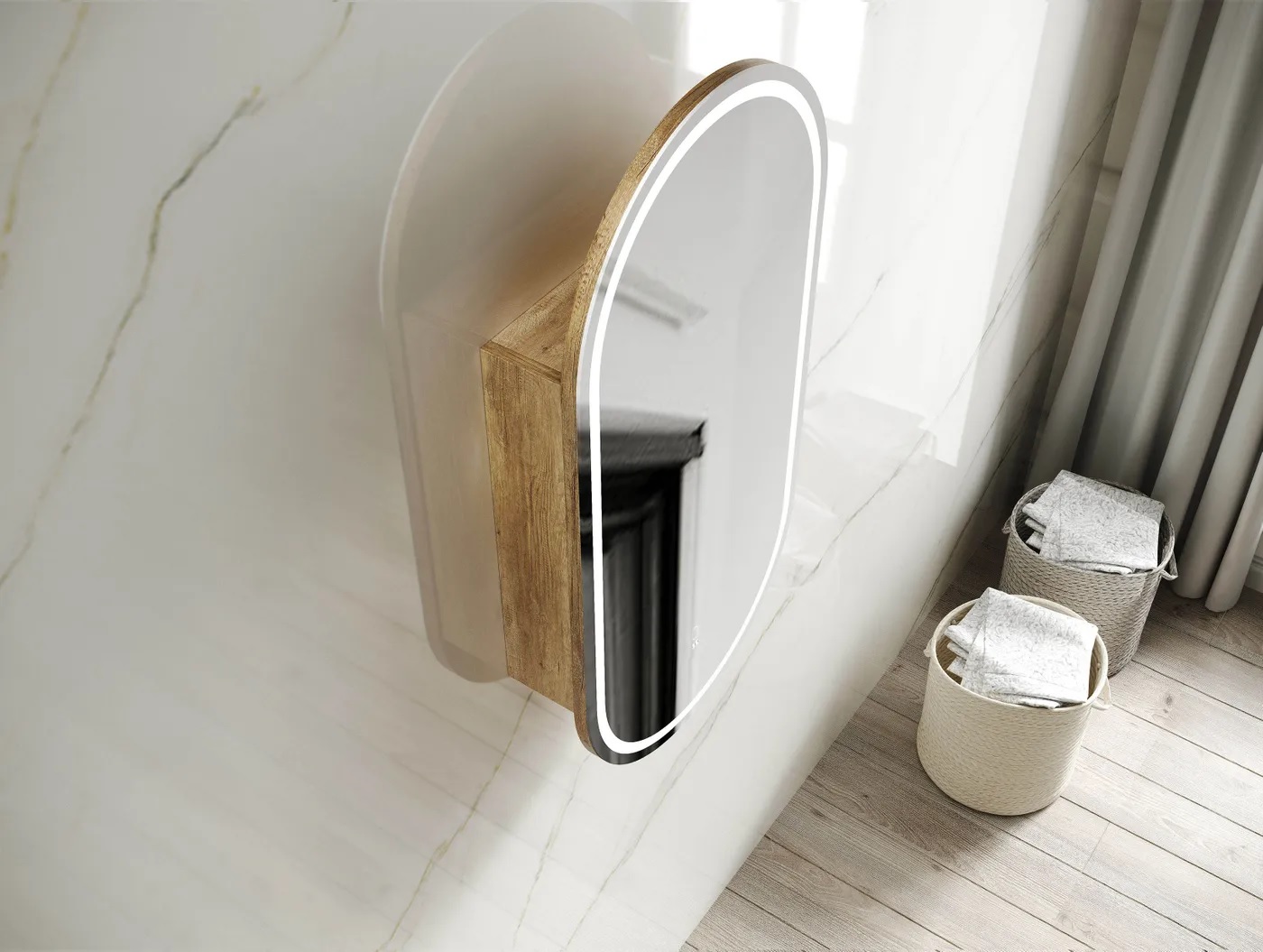 Noosa Led Shaving Cabinet 450 x 900 Natural Oak - Image 3