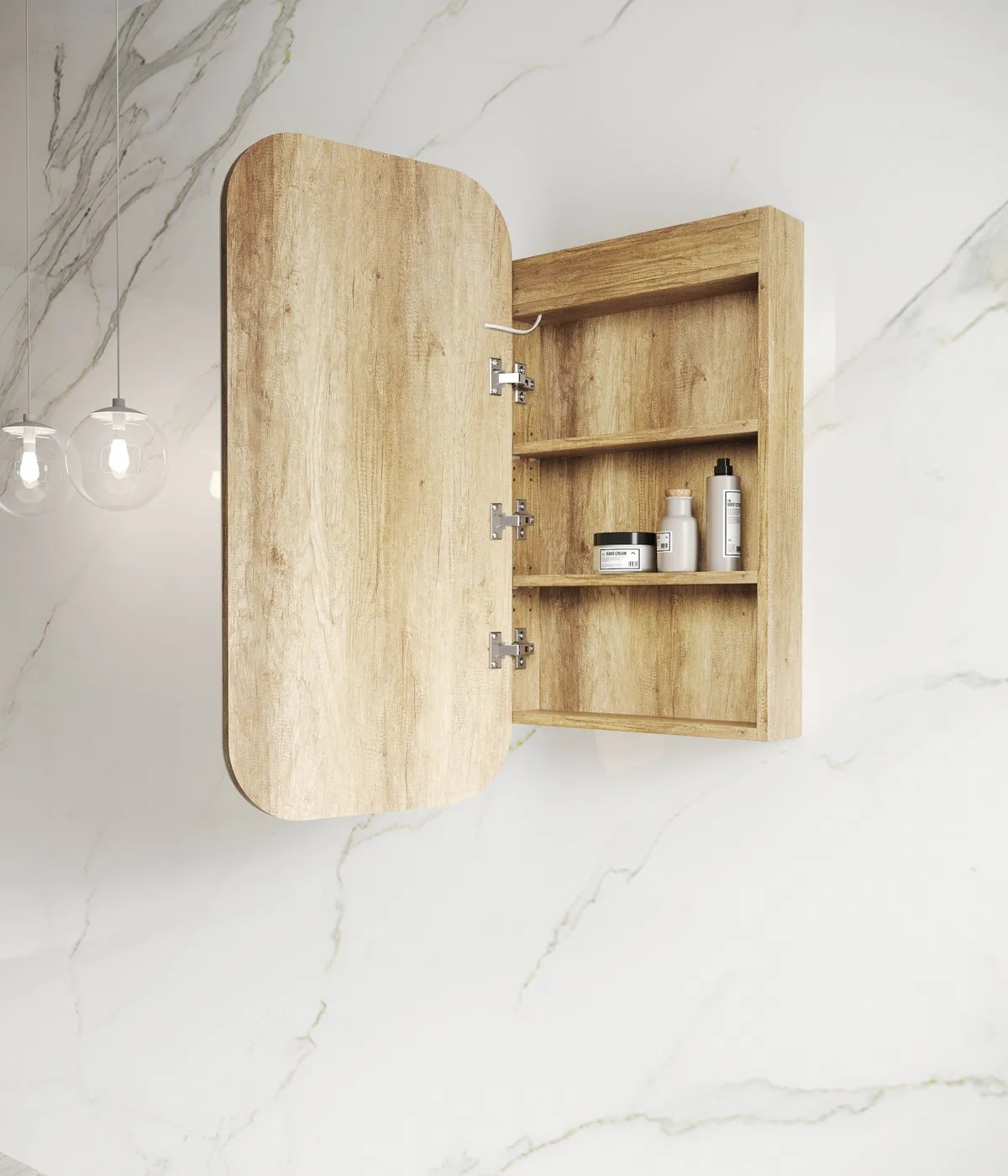 Newport Led Shaving Cabinet 450 x 900 Natural Oak - Image 2