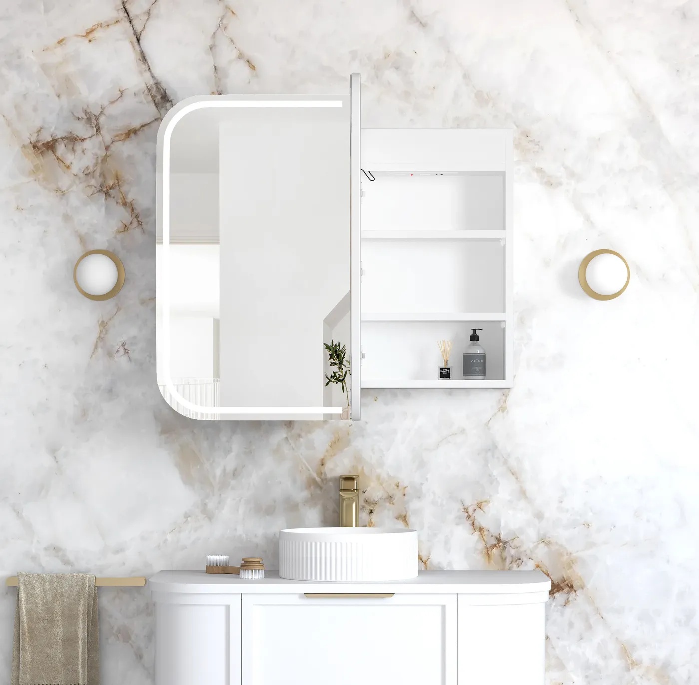 Newport Led Shaving Cabinet 900 x 750 Matte White Premium Edition - Image 2