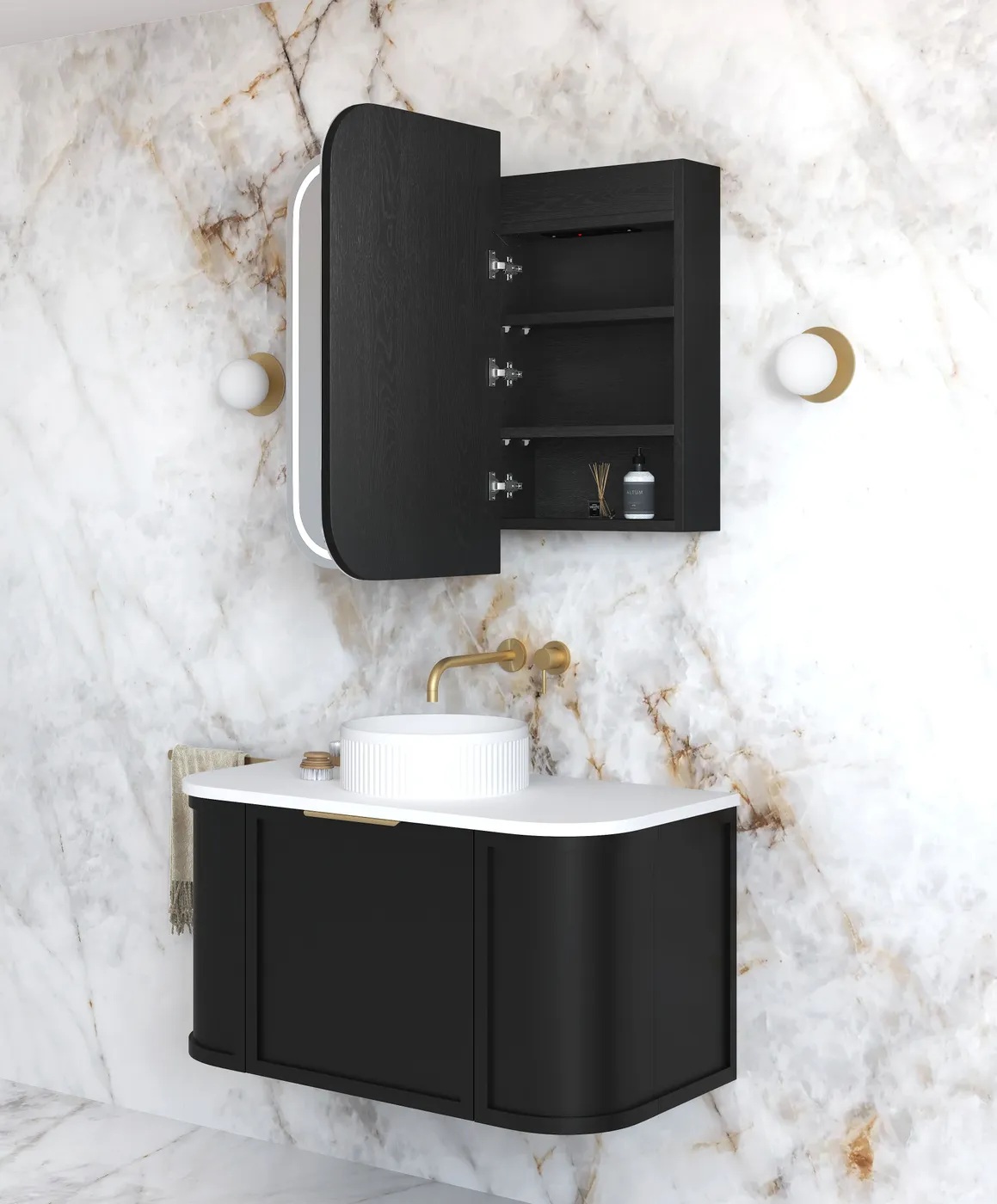 Newport Led Shaving Cabinet 900 x 750 Black Oak Premium Edition - Image 3