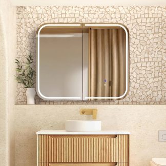 Newport Led Shaving Cabinet 900 x 750 Natural Oak Premium Edition