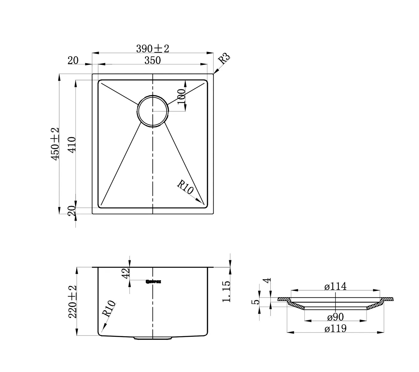 Axon 39S Sink Stainless Steel Brushed Gold 32L - Image 2