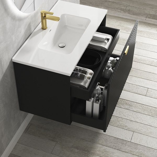Marlo Wave Matte Black 1500 Free Standing Vanity - Image 2