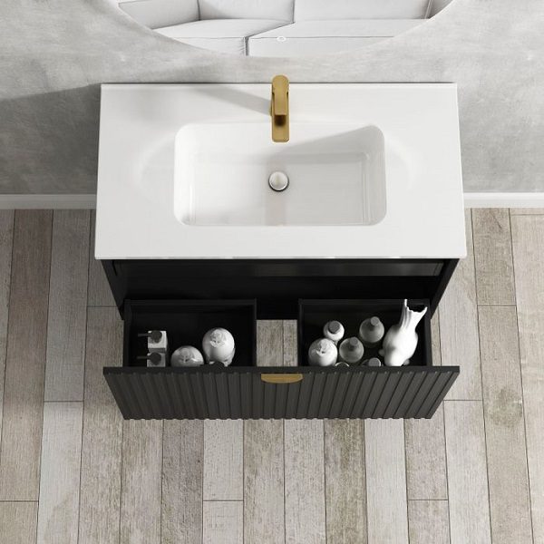 Marlo Wave Matte Black 750 Wall Hung Vanity - Image 3