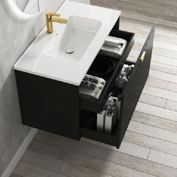 Marlo Wave Matte Black 750 Wall Hung Vanity - Image 4