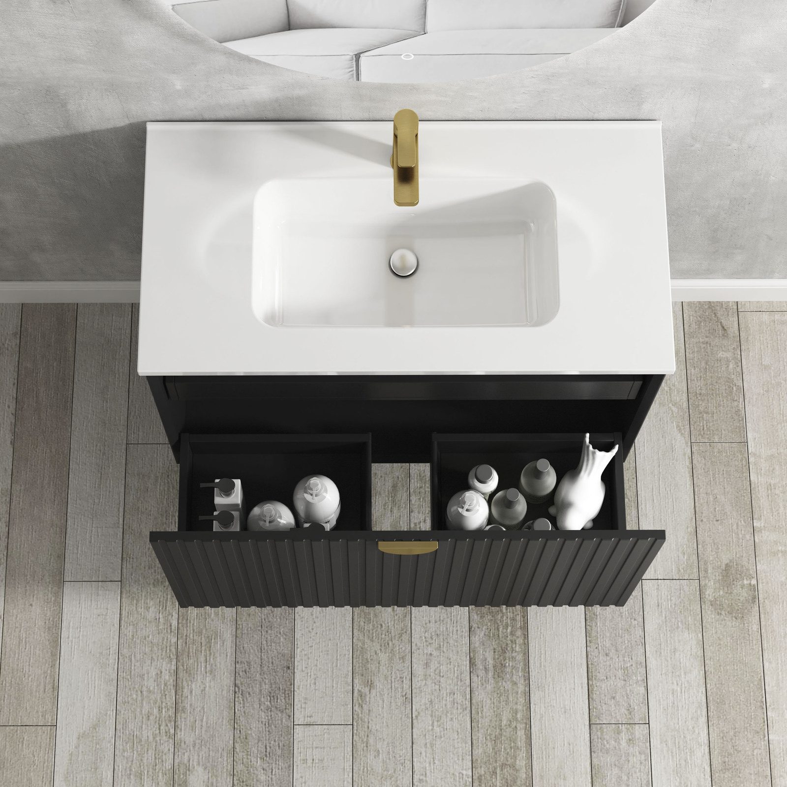 Marlo Wave Matte Black 750 Free Standing Vanity - Image 3