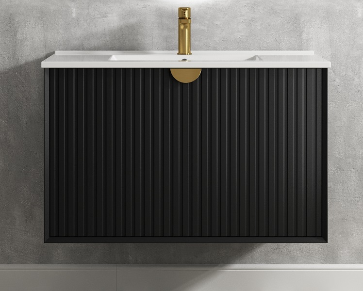 Marlo Wave Matte Black 750 Wall Hung Vanity - Image 2
