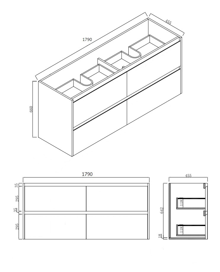 Malibu PVC 1800 Vanity Wall Hung Cabinet Only - Image 3