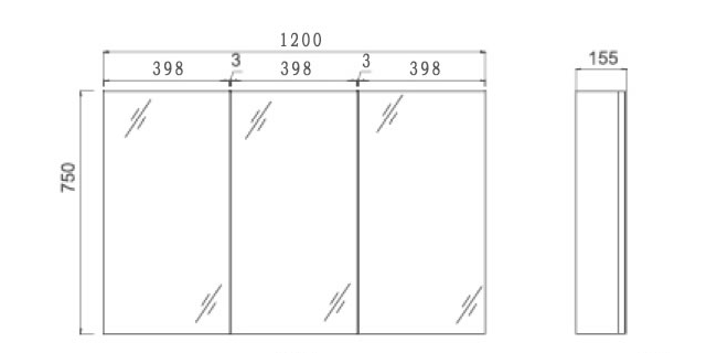 PVC Shaving Mirror Cabinet 1200 Pencil Edge - Image 5