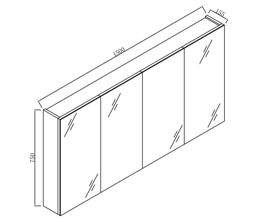 PVC Shaving Mirror Cabinet 1500 Pencil Edge - Image 2