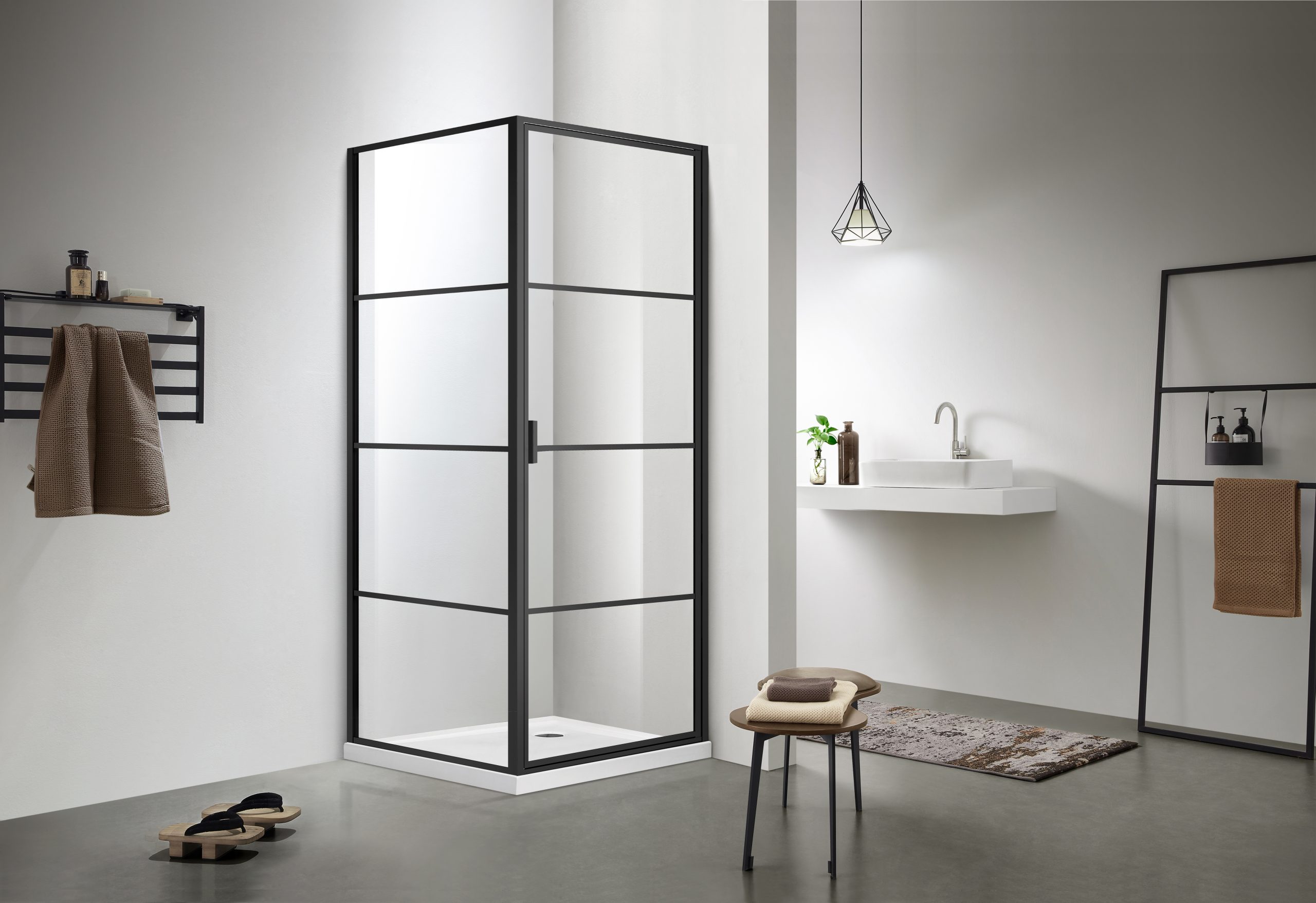 Pivot Door Shower 1000 x 1000 Matte Black - Image 2