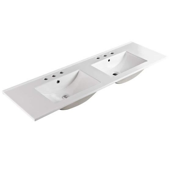 Ceramic 1500mm Vanity Top Double Bowl 3 Tap Holes White