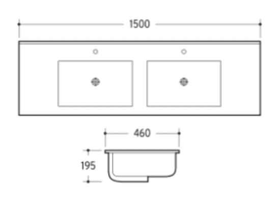 Ceramic Vanity Top White 1500mm Double Bowl (01) - Image 2