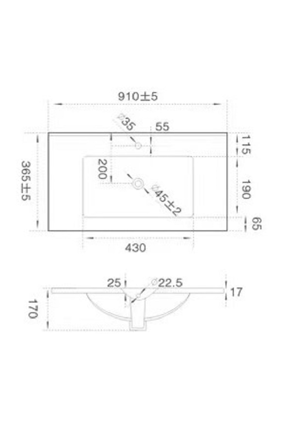 Ceramic 900mm Slimline Vanity Top White - Image 2
