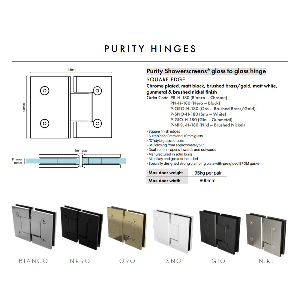 Purity 180 Degree Glass To Glass Hinge Matte Black - Image 3