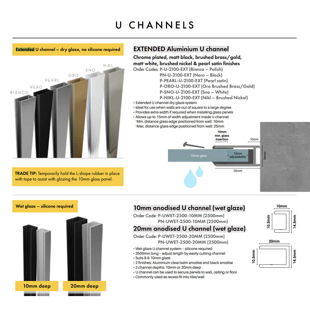 Purity Shower Screen Extended Aluminium U Channel Polished - Image 2