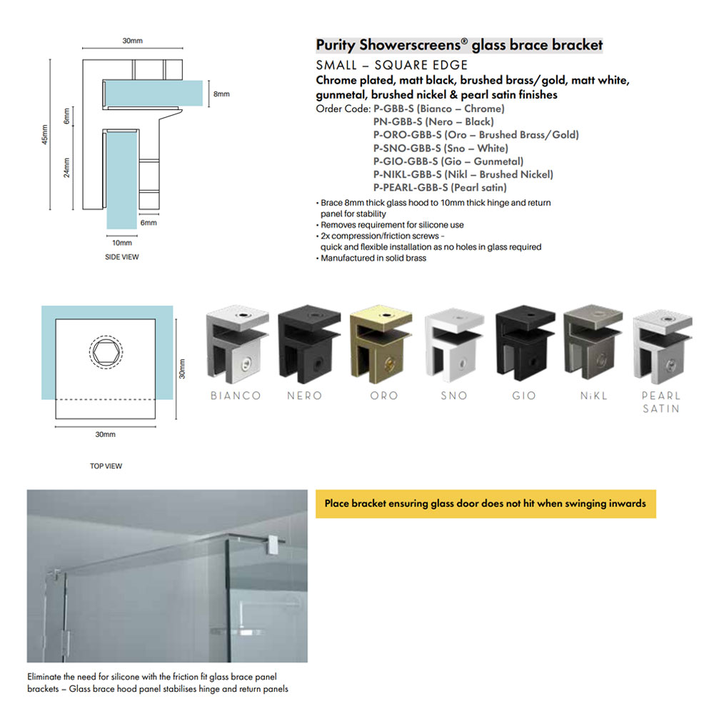 Purity Glass Brace Bracket Chrome - Image 3