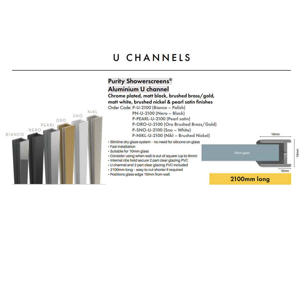 Purity Shower Screen Aluminium U Channel Matte Black - Image 4