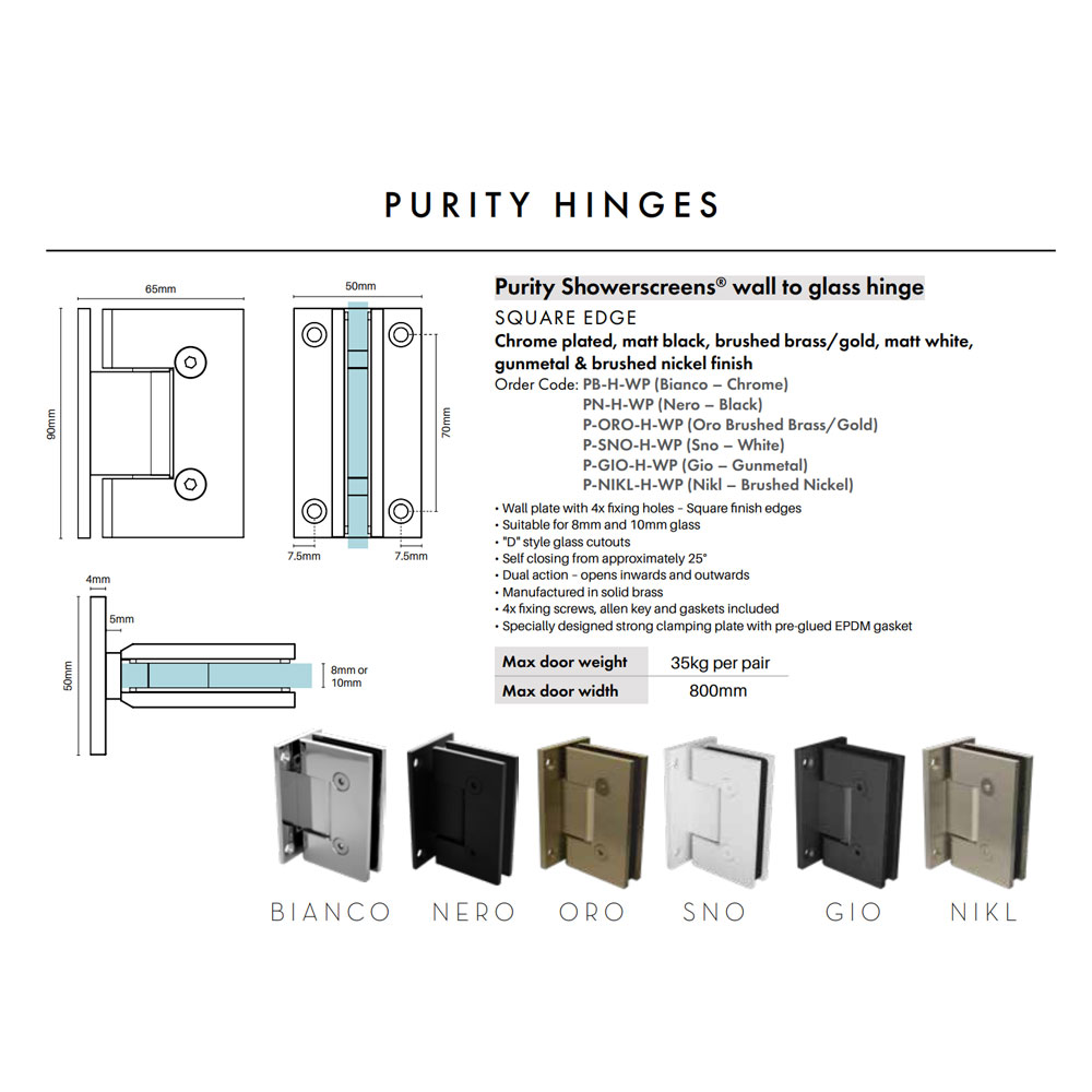 Purity Wall To Glass Hinge Chrome - Image 4