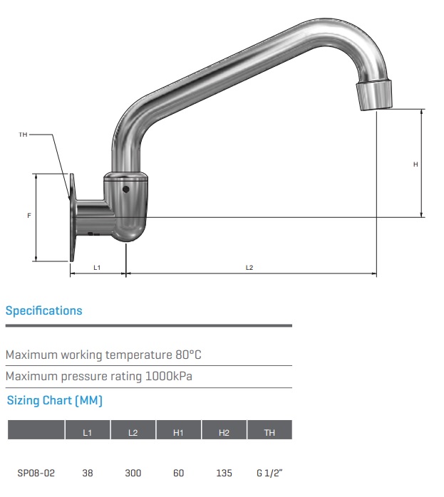 Swivel Sink Wall Spout 300mm Chrome - Image 3