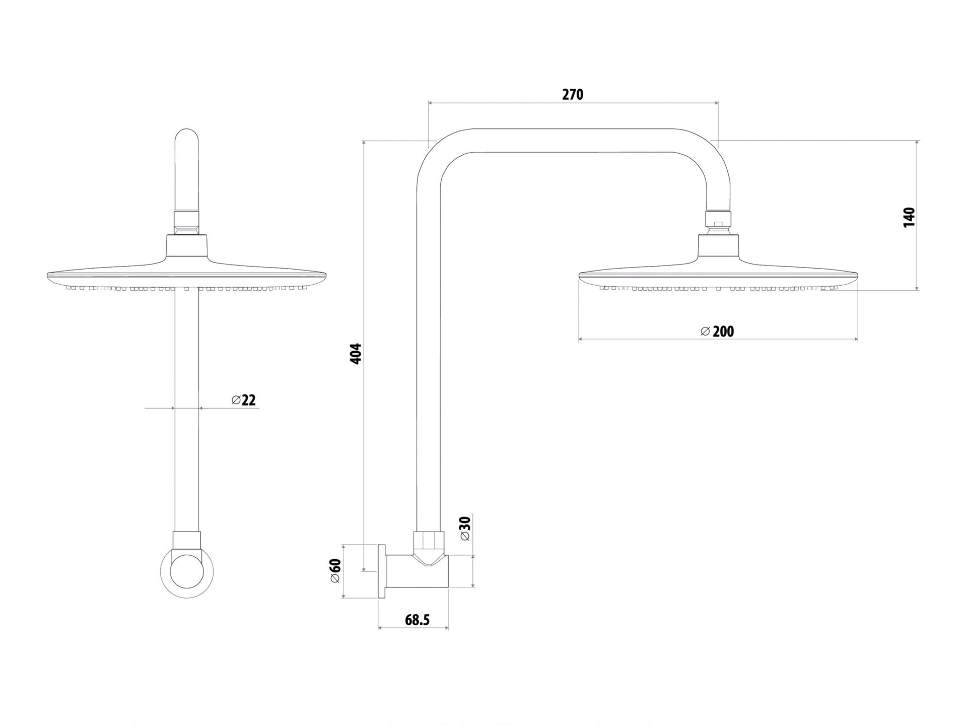 Elle Stainless Steel Fixed Gooseneck Shower - Image 2