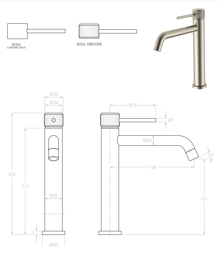 ADP Soul Groove Extended Basin Mixer Brushed Brass - Image 2