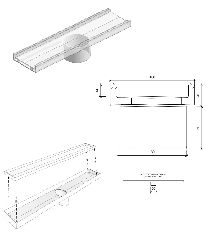 Tile Insert Floor Grate 1200mm (80mm Waste) - Image 4