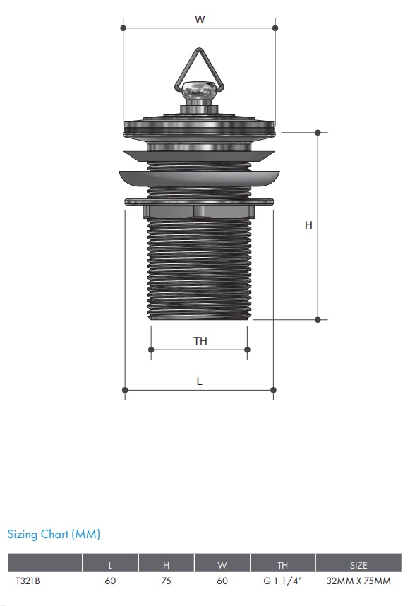 Basin Plug and Waste 32mm Non Overflow Chrome - Image 2