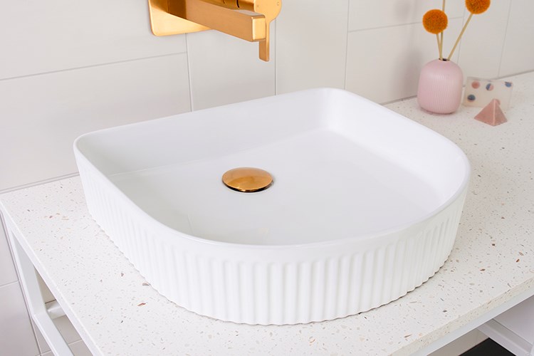 Arch Fluted Above Counter Ceramic Basin Matte White