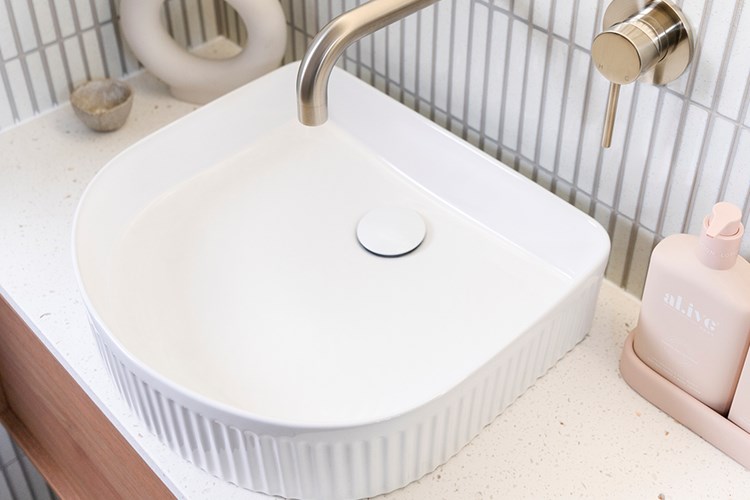 Arch Fluted Above Counter Ceramic Basin Matte White - Image 6