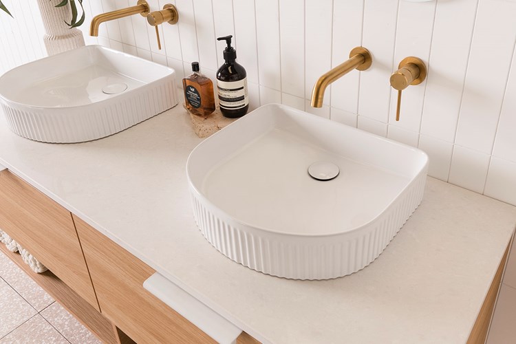 Arch Fluted Above Counter Ceramic Basin Matte White - Image 2
