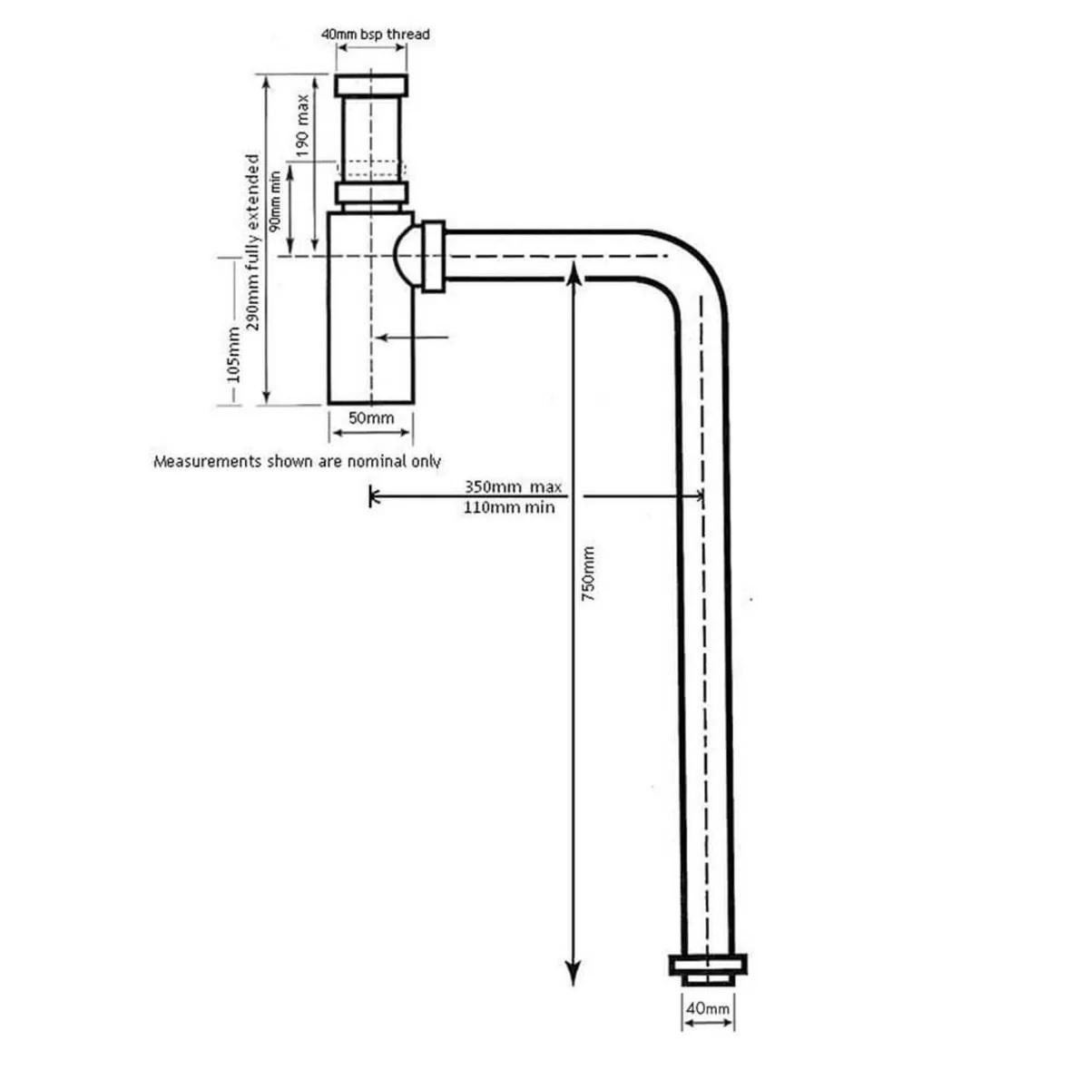 Turner Hastings Deluxe Adjustable Bottle S Trap Chrome 40mm - Image 2