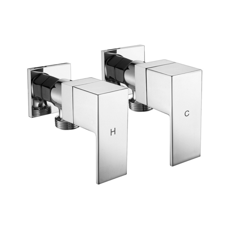 Square Washing Machine 1/4 Turn Stops Chrome