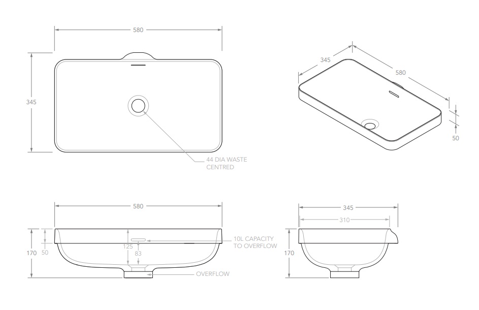 Zeya Solid Surface Semi Inset Basin Gloss White - Image 4