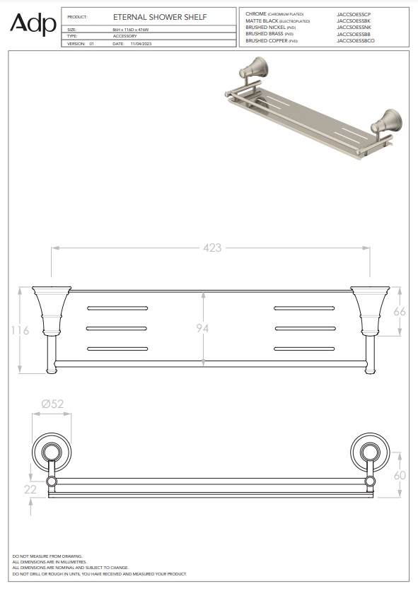 ADP Eternal Shower Shelf Brushed Copper - Image 3