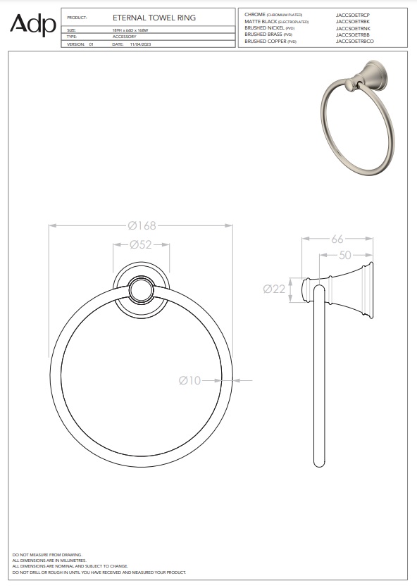 ADP Eternal Towel Ring Chrome - Image 3