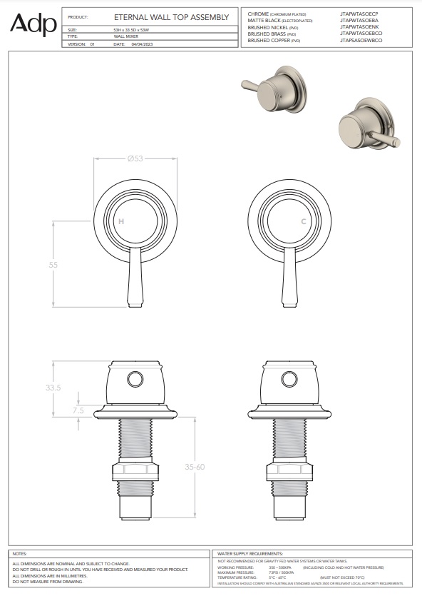 ADP Eternal Wall Top Assembly Chrome - Image 3