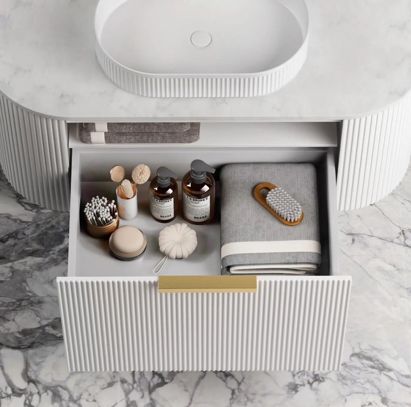 Bondi Satin White Fluted Curve Vanity 1200 - Image 2