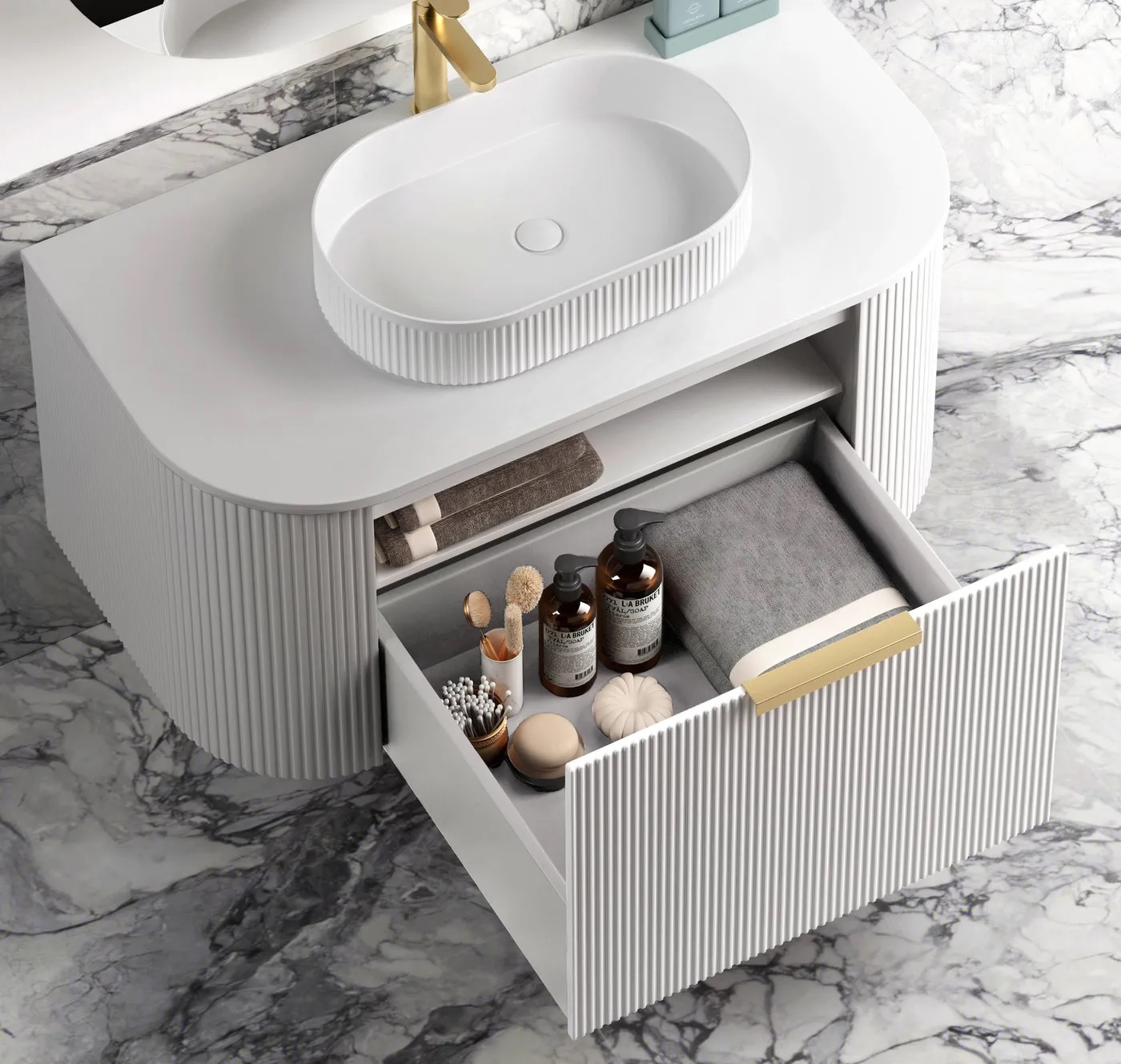 Bondi Satin White Fluted Curve Vanity 1200 - Image 3